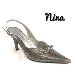 Metallic Reptile Embossed Slingback Heels EUC